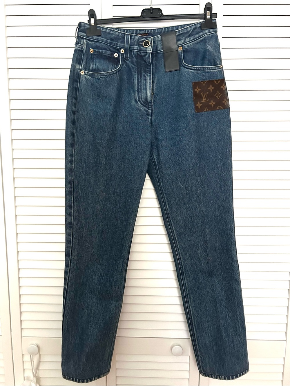 Louis Vuitton High-Rise Dark Blue Jeans with Monogram Patch